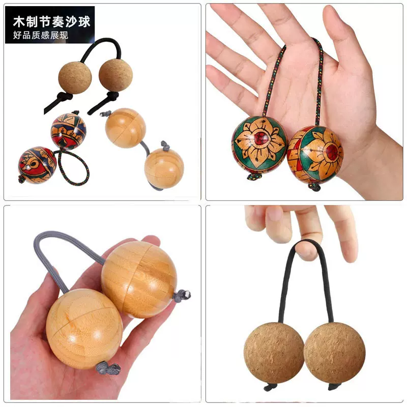 3串装手绘节奏沙球 木质节奏沙球 鼓球节奏乐器鼓手礼物 打击乐器