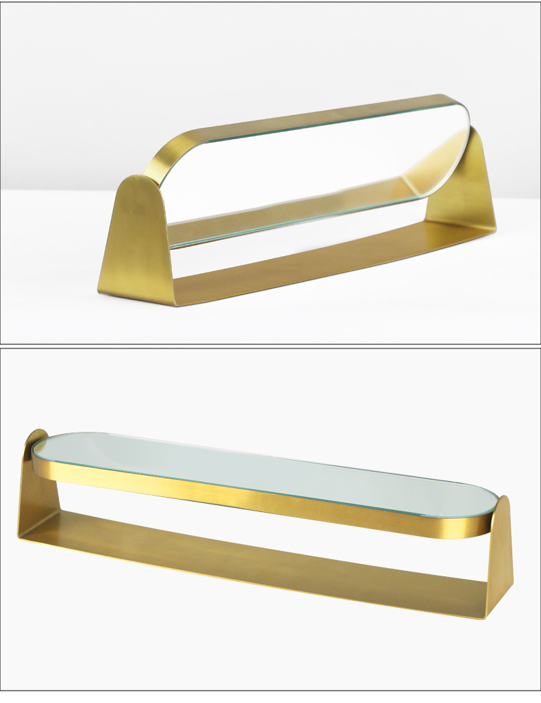 珠宝店化妆品护肤品眼镜首饰化妆镜拉丝钛金复古金属材质台式批发