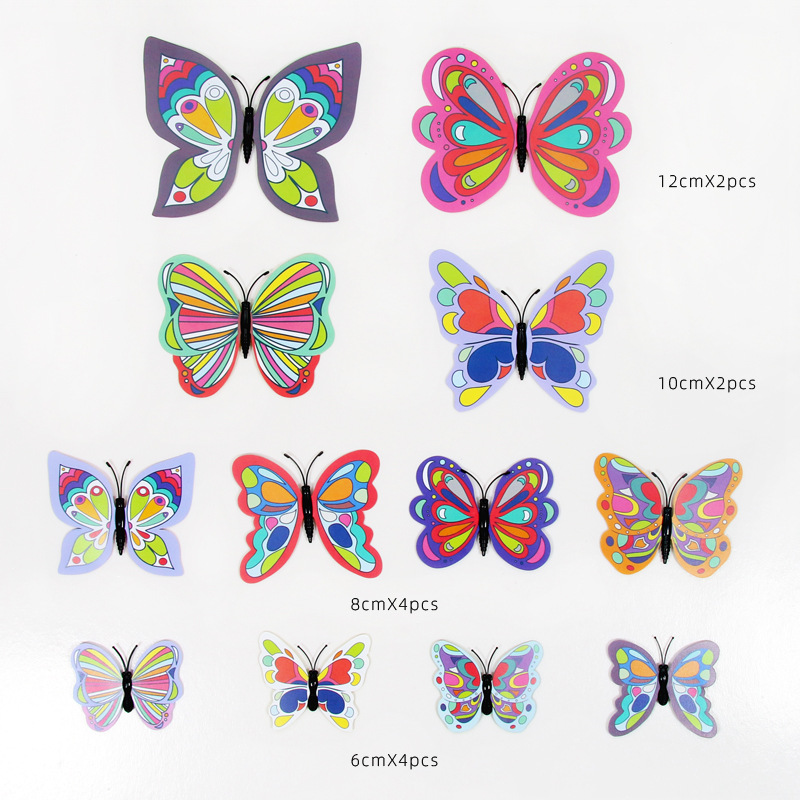 Factory Direct Sales Foreign Trade 3d Cartoon Butterfly Decoration English Magnet Glue Butterfly Set Refrigerator Decoration