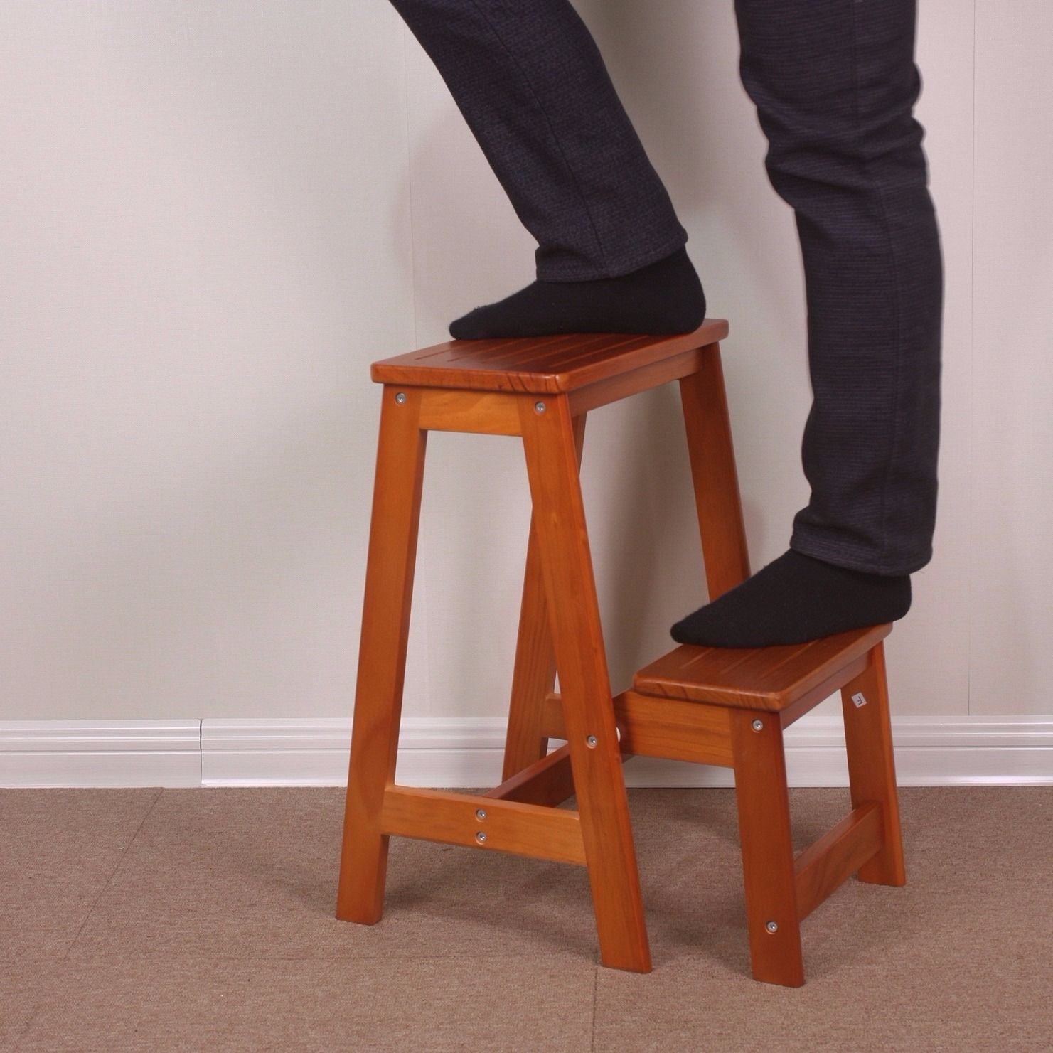 便携登高梯凳实木家用两层折叠梯阳台梯子木梯飘窗梯登高凳爬梯