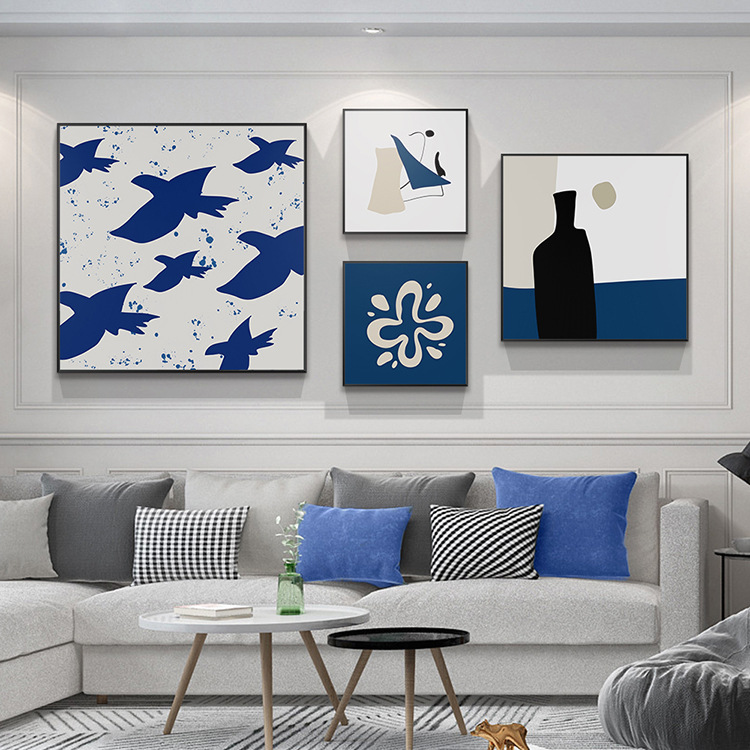 北欧装饰画克莱因蓝色组合冷淡风情挂画客厅沙发卧室书房餐厅壁画