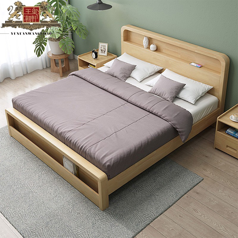 橡胶木实木床北欧全实木高箱储物床1.5米1.8米原木双人床工厂直销