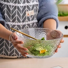 创意日式锤纹玻璃碗ins家用蔬菜沙拉碗大号透明水果盘甜品玻璃碗