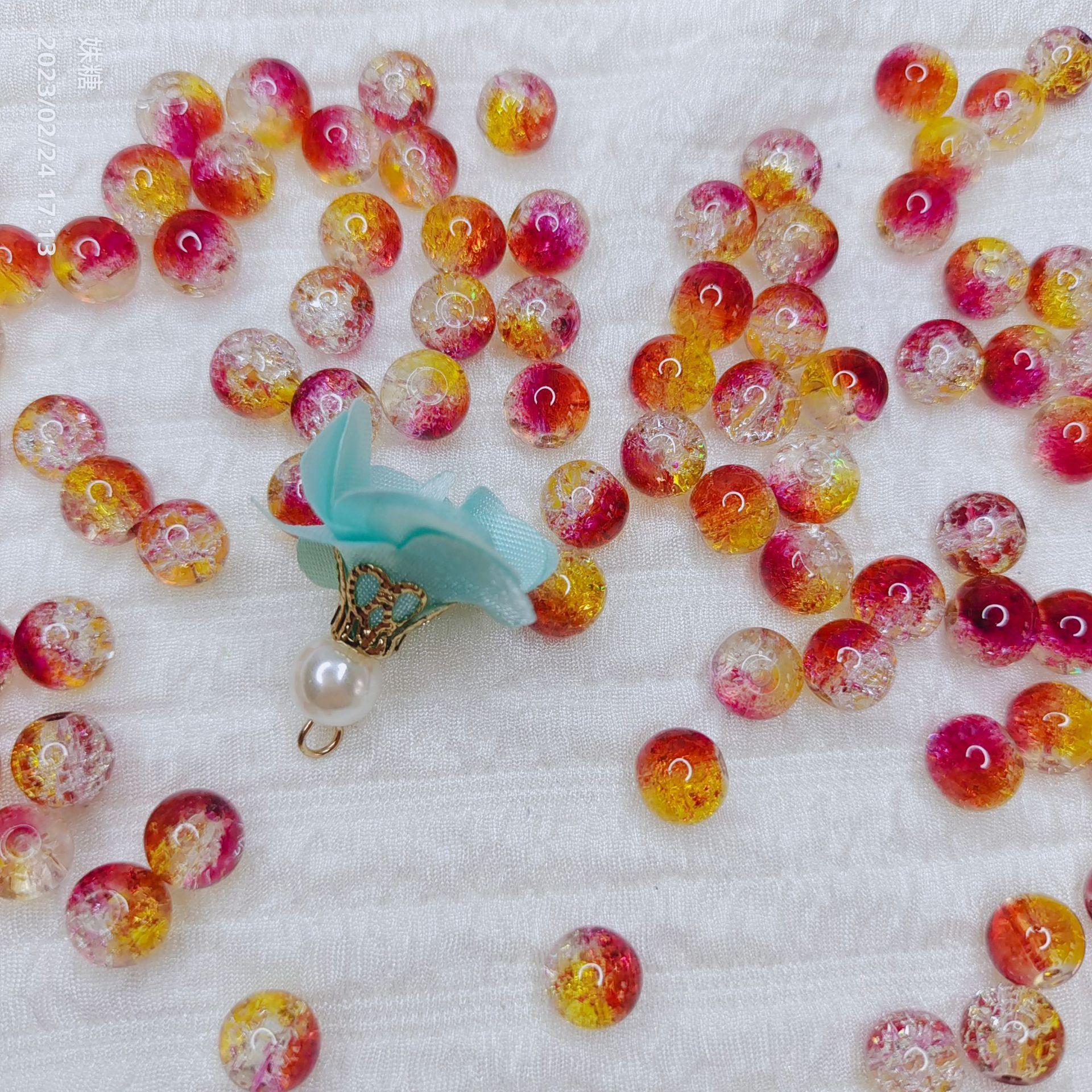 卡八8mm三色爆花爆裂珠珠琉璃散珠批发 手链项链串珠配件diy材料