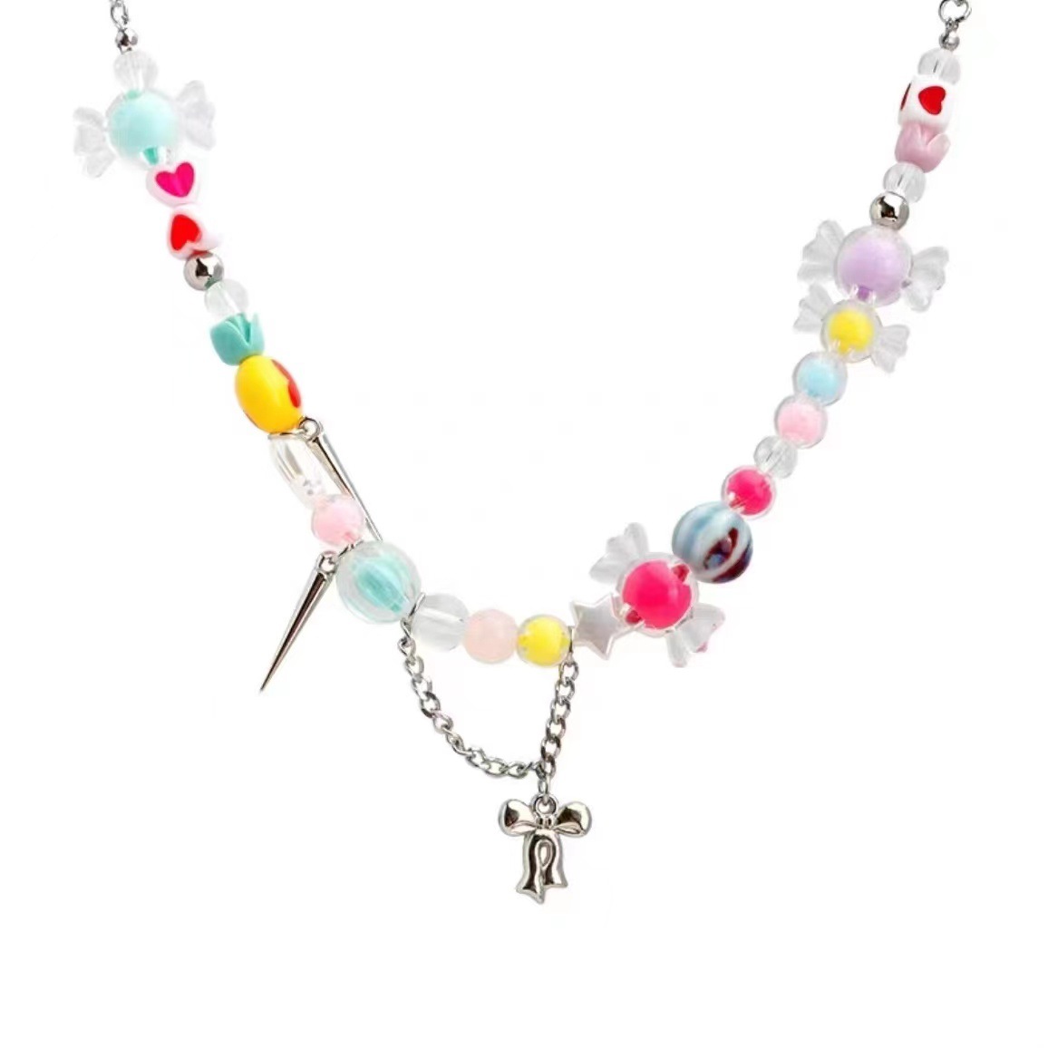 Sweet Cool Girl ~ Colorful Beaded Love Necklace Female Ins Trendy Special-Interest Design Light Luxury High-Grade All-Match Clavicle Chain