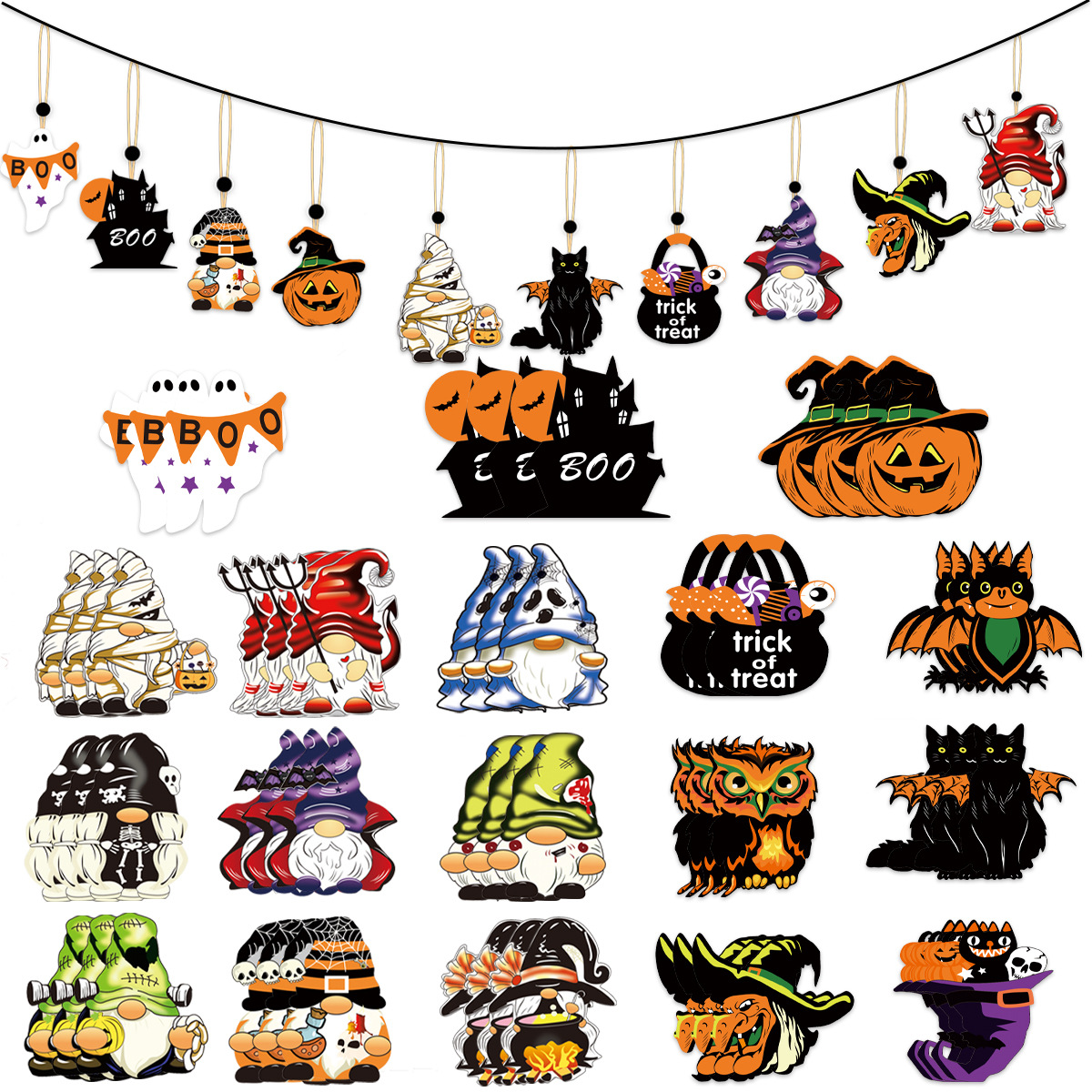 Halloween Wooden Pendant Creative Wooden Crafts Holiday Party Ornaments Home Courtyard Scene Dress up Wholesale