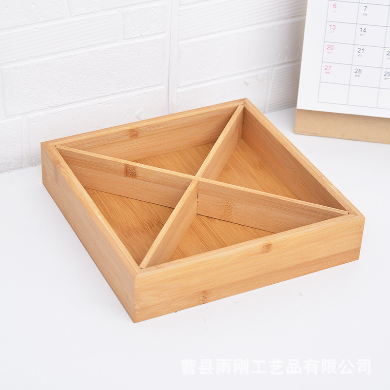 Multi-Grid Tableware Grid Storage Box Hot Pot Restaurant Dish Seasoning Box Snacks Wooden Box Bamboo Grid Storage Box