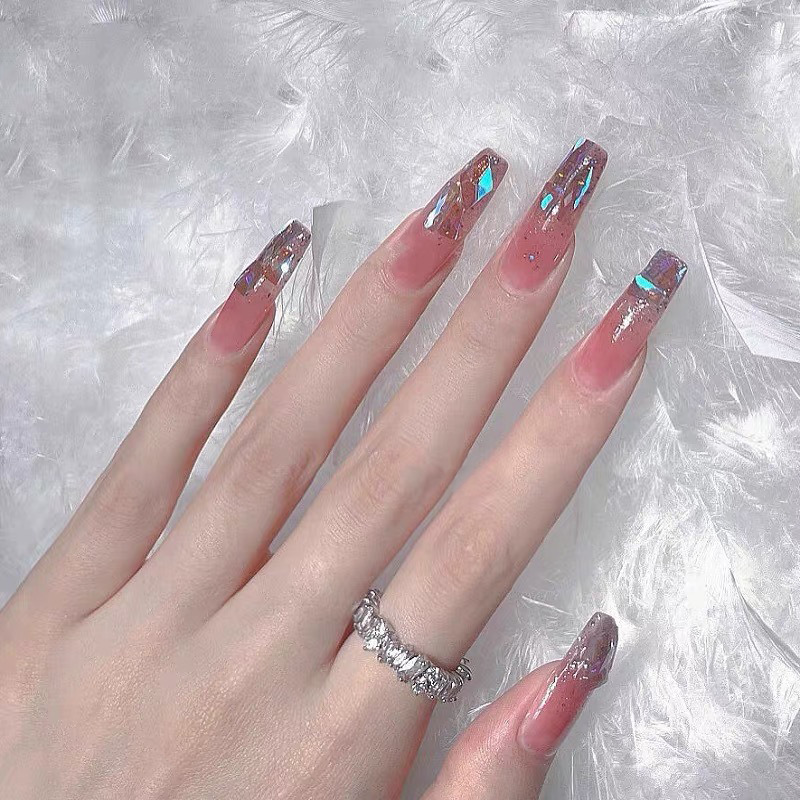 734-温精灵粉假指甲片长t跨境渐变极光色成品穿戴美甲贴片-阿里巴巴