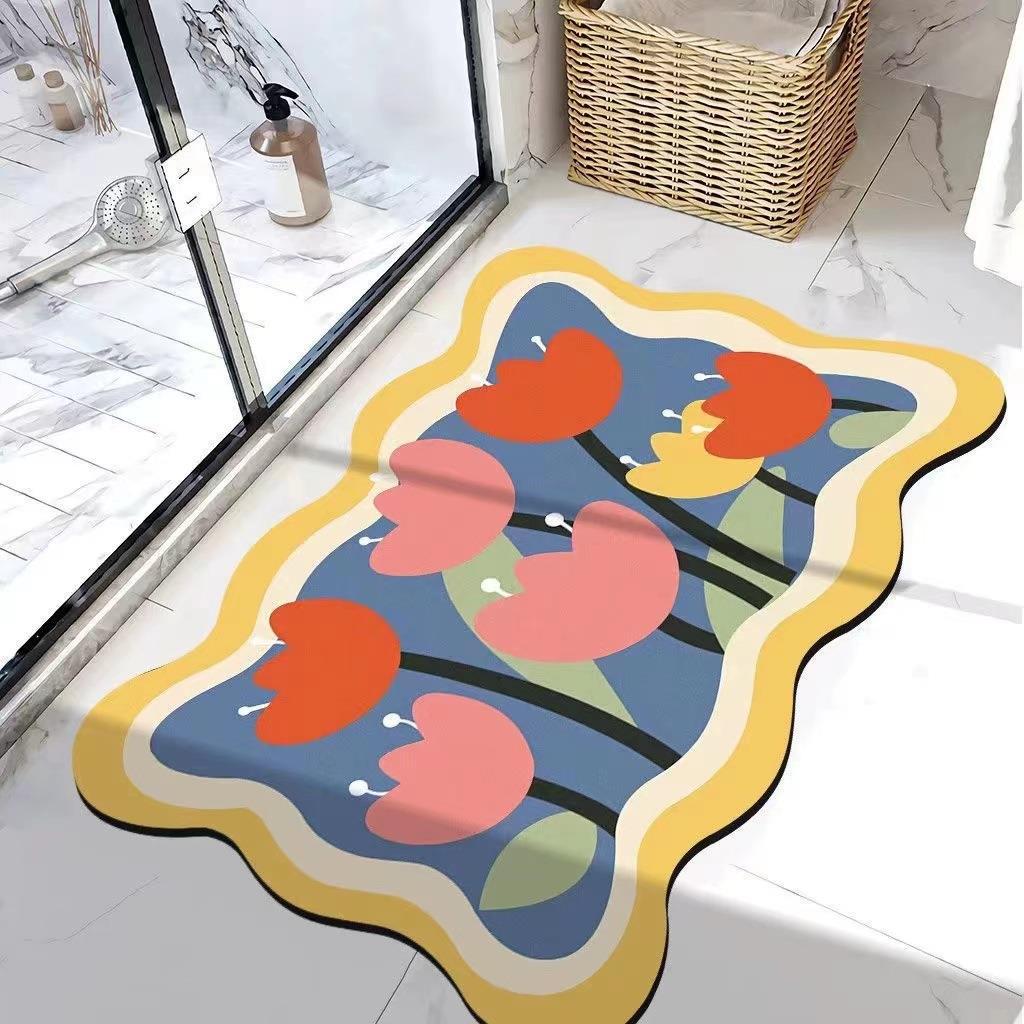 Diatom Ooze Floor Mat Flower Bathroom Soft Hydrophilic Pad Non-Slip Toilet Carpet Doorway Mat Simple Wholesale Easy Care