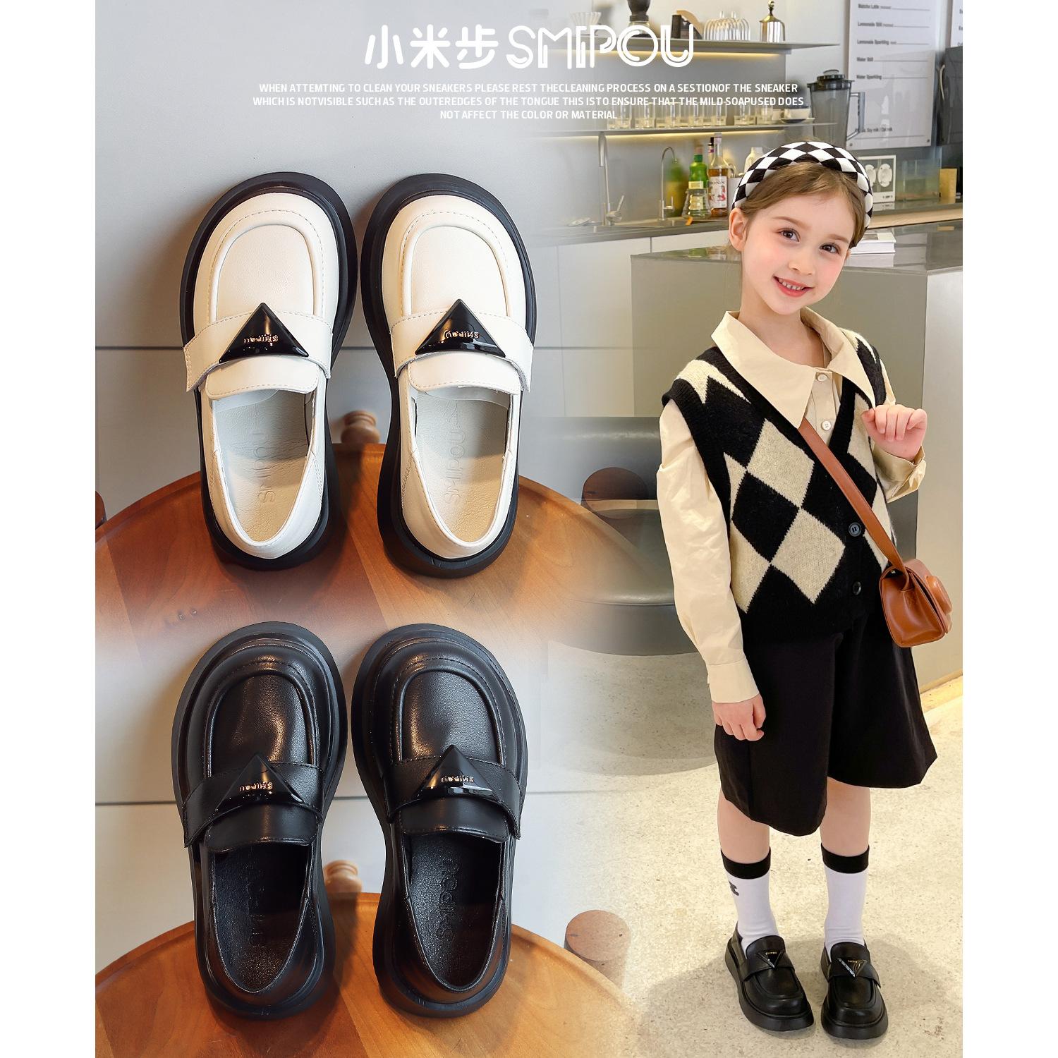 女童韩版皮鞋2022春季新款儿童简约软底休闲鞋男童黑色百搭童鞋潮