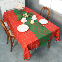 跨境圣诞桌旗蕾丝经编桌巾节日派对餐桌茶几装饰桌垫桌旗批发