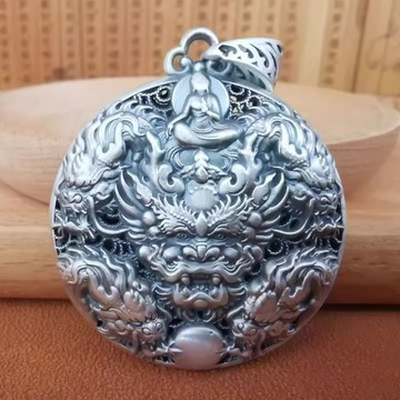 龙吊坠龙本命年纯银九龙护主龙牌项链属龙男女生肖平安扣龙头挂件