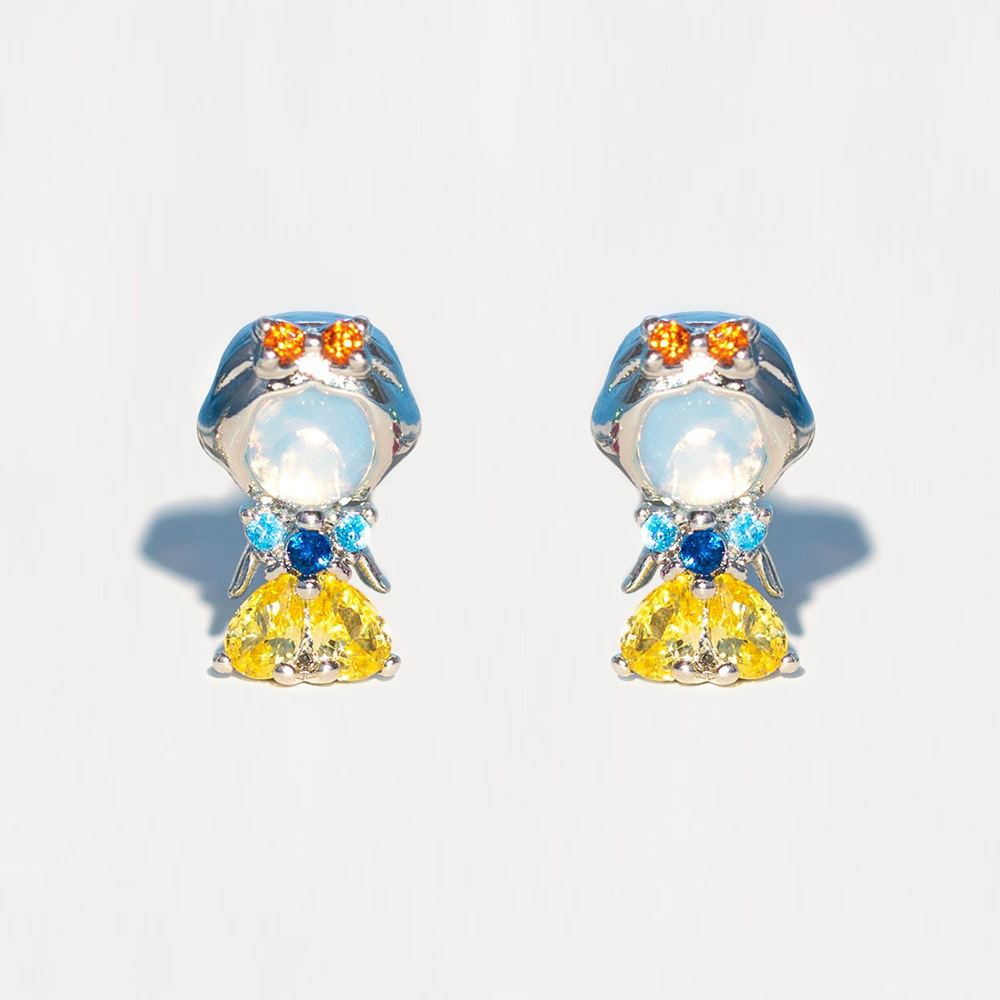 Customized European and American Snowyprincess Fantasy Fairy Tale Characters Exquisite Micro Zircon-Encrusted Stud Earrings Cute Cartoon Earrings Earrings