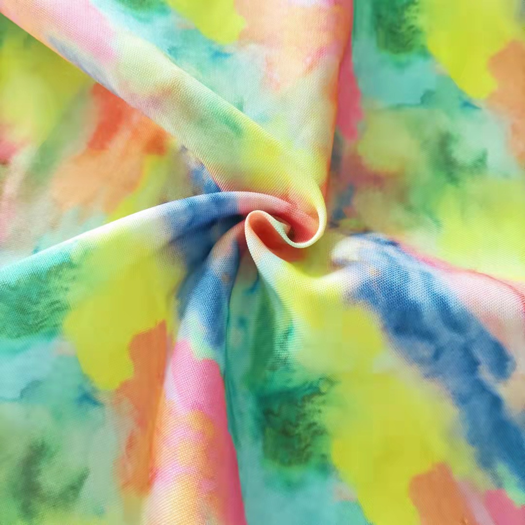 厂家直销 涤纶纱卡扎染 树叶印花图案 服装箱包鞋帽围裙面料批发