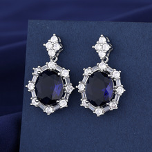 欧美新款彩宝蓝色宝石鸽子蛋三件套跨境热卖豪镶满钻项链戒指耳环