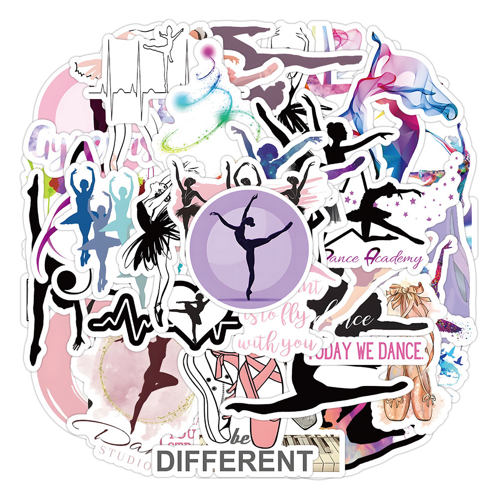 50张跨境新款艺术舞蹈涂鸦贴纸芭蕾舞贴画水杯电脑手机壳行李箱-阿里