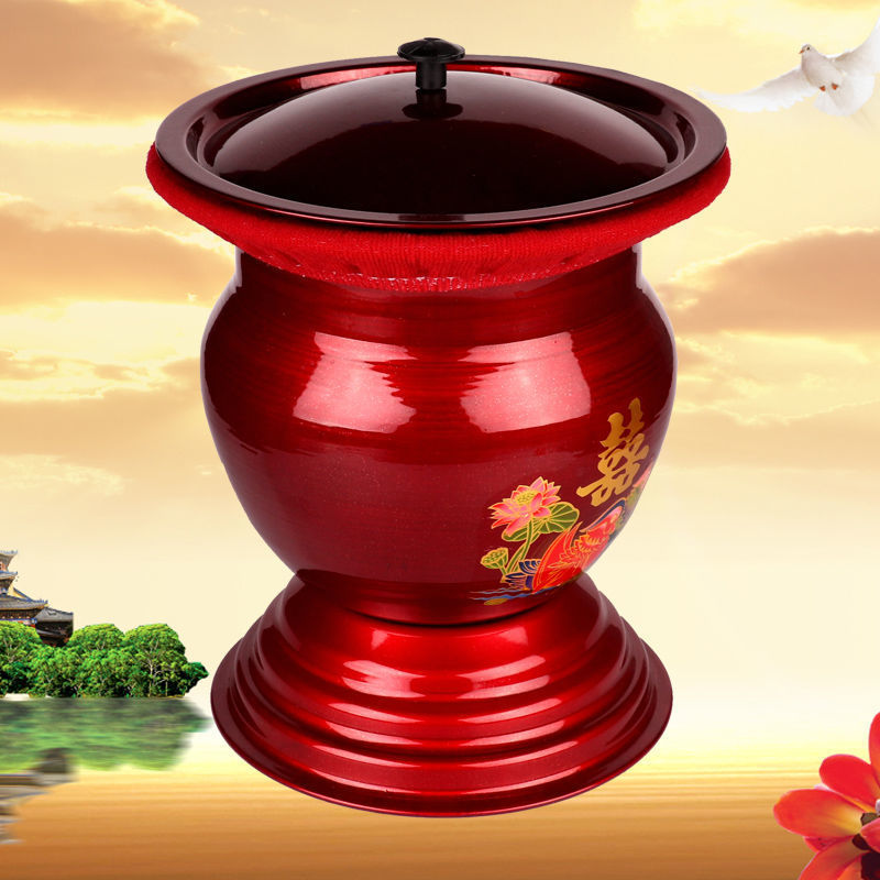 子孙喜桶红结婚庆用品大全红木实木小号马桶红桶陪嫁三件套装痰盂