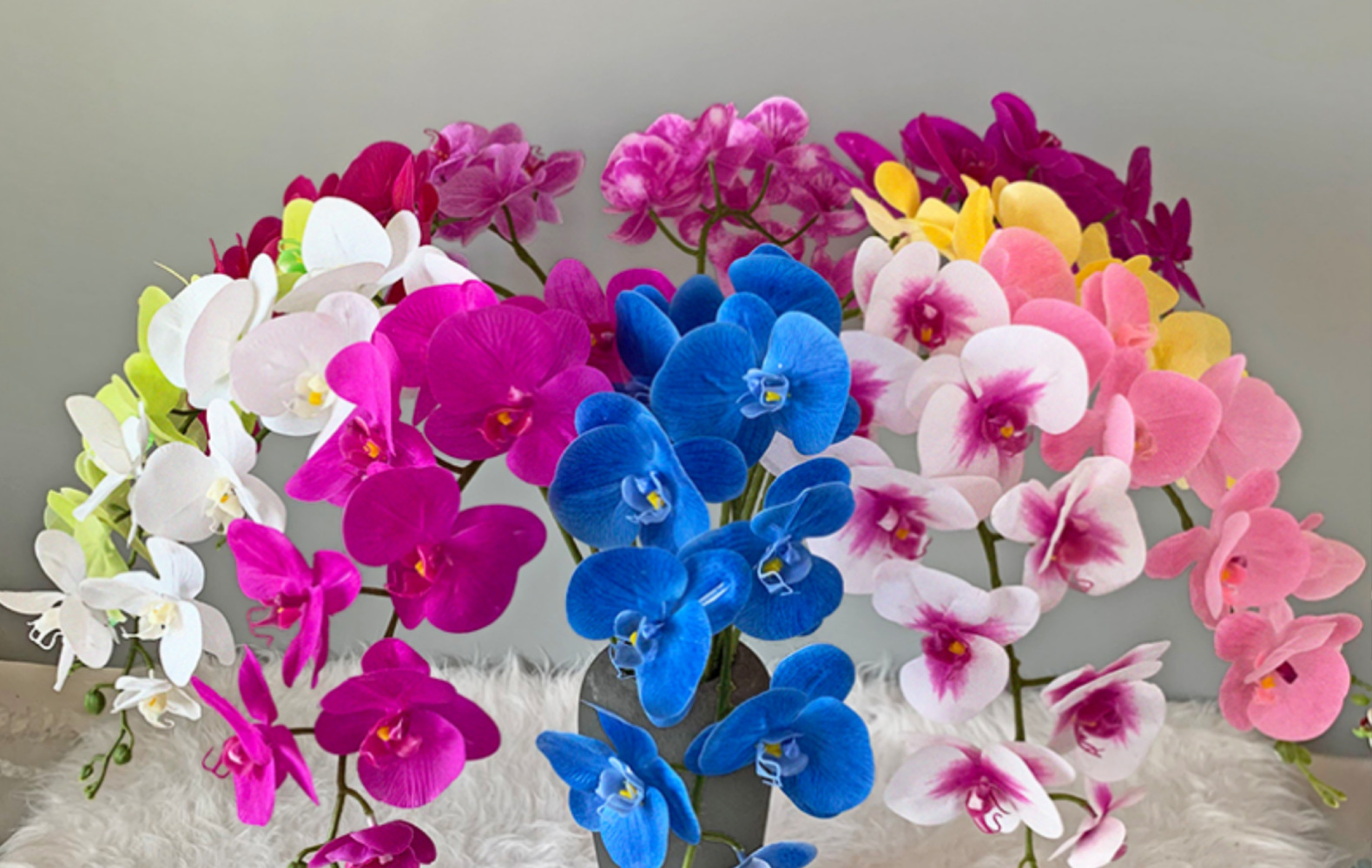 婚庆仿真花3d打印单支9头蝴蝶兰手感兰花胶布 婚礼堂布景家居装饰