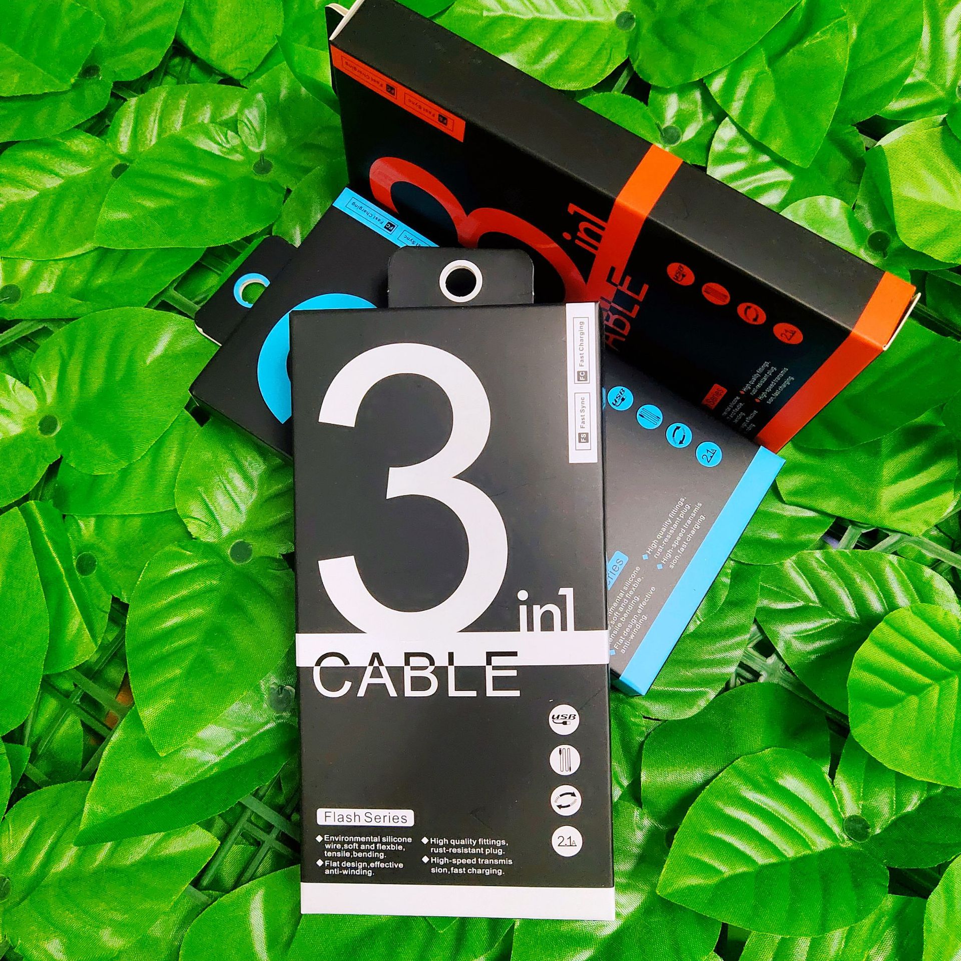 一拖三数据线包装 苹果安卓type-c三合一包装 一拖三数据线包装盒