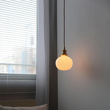 日式白玻璃全铜吊灯北欧简约茶室玄关吧台卧室床头极简圆球吊灯
