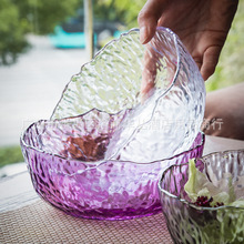 日式波浪锤纹玻璃碗水果蔬菜沙拉碗手绘彩色不规则茶洗家用网红碗