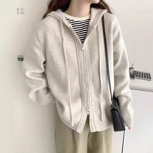 春季宽松慵懒拉链上衣外搭毛衣女开衫2025秋冬新款连帽针织衫外套