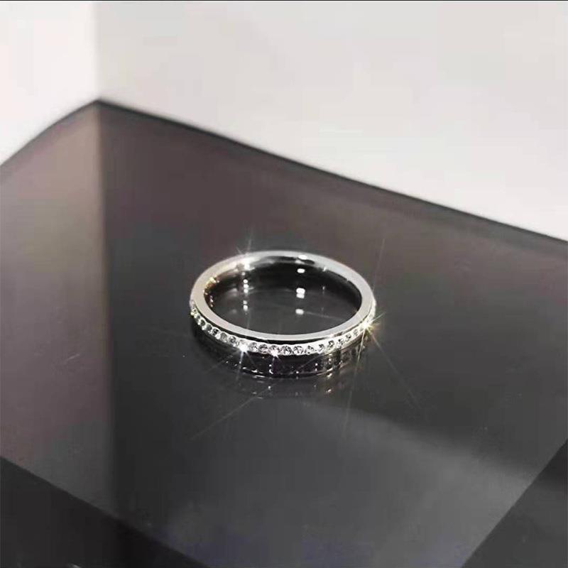 Fashion Korean Ring Women's Super All-Match Single Row Starry Ring Light Luxury High Sense Ins Titanium Steel Ring