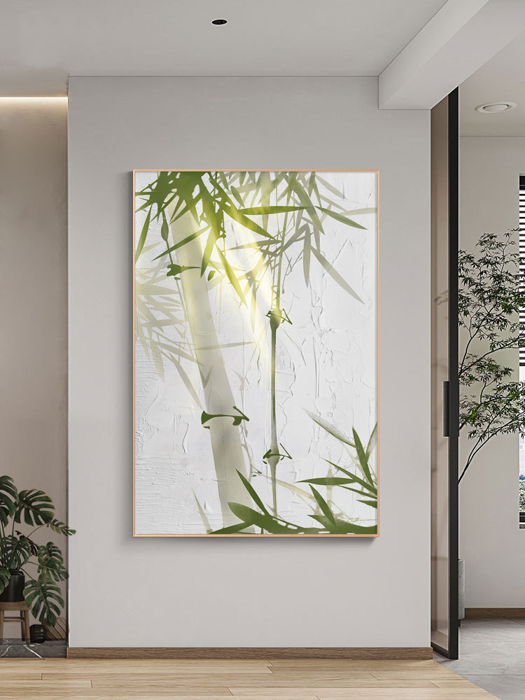 简约入户玄关装饰画步步高升茶室书房壁画新中式竹子客厅落地挂画