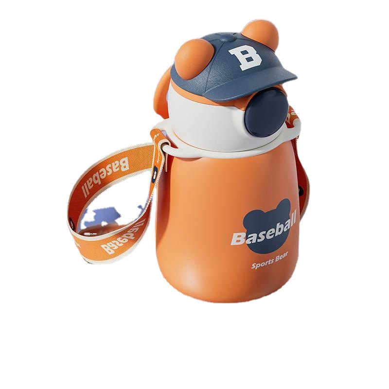 Hat Bear Children's Thermos Mug Girl 316 Stainless Steel Straw Kettle Boy Elementary School Students Special for School Water Cup