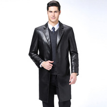 大品牌新款男式真皮大衣中年男士休闲西装领中长款绵羊皮风衣外套
