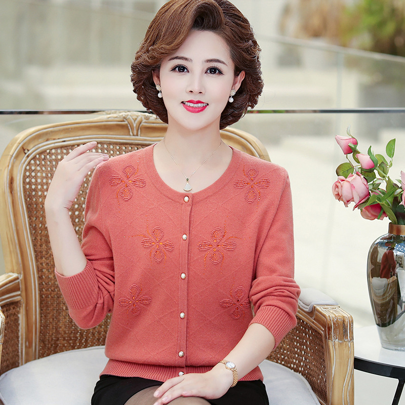 恒源祥100%羊毛开衫妈妈款春装毛衣女50岁60中老年人春秋冬羊毛衫