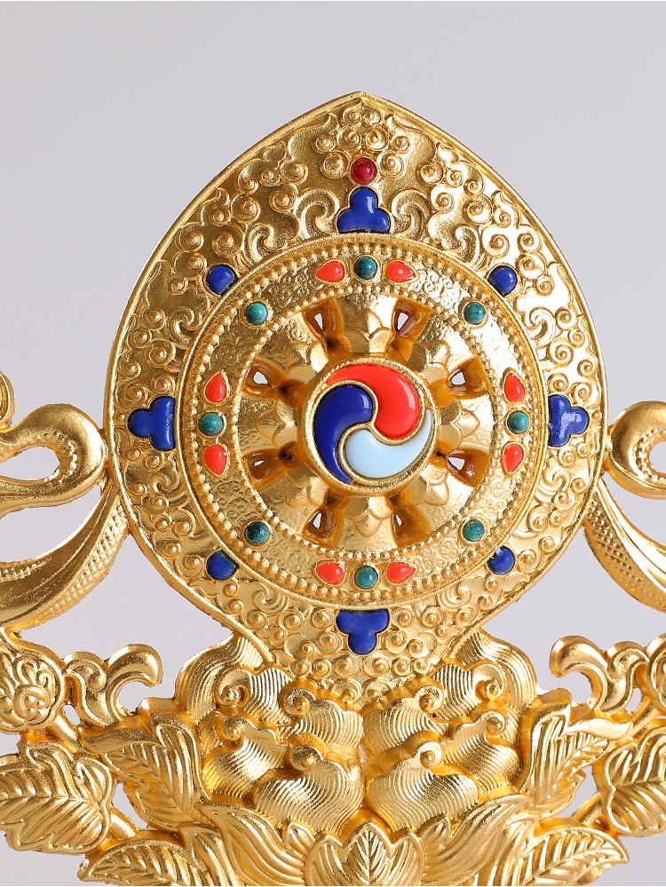 藏传密宗用品家用佛前摆件供奉鎏金常转法轮王七政宝金轮宝供修具