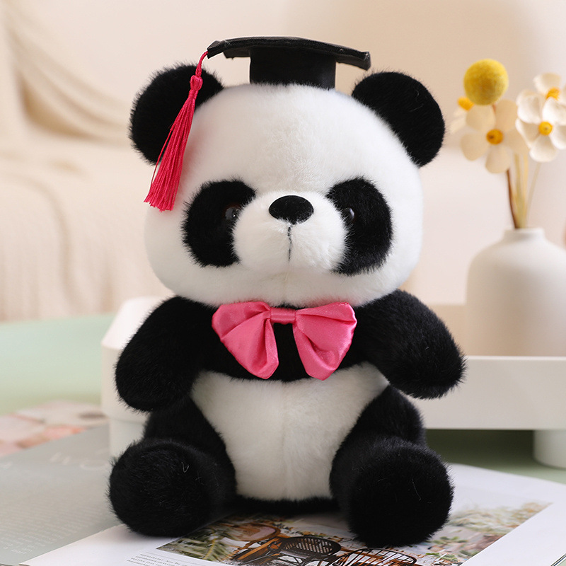 Creative Cute Doctorial Hat Panda Doll Cross-Border Plush Toy Simulation Giant Panda Ragdoll Graduation Gift