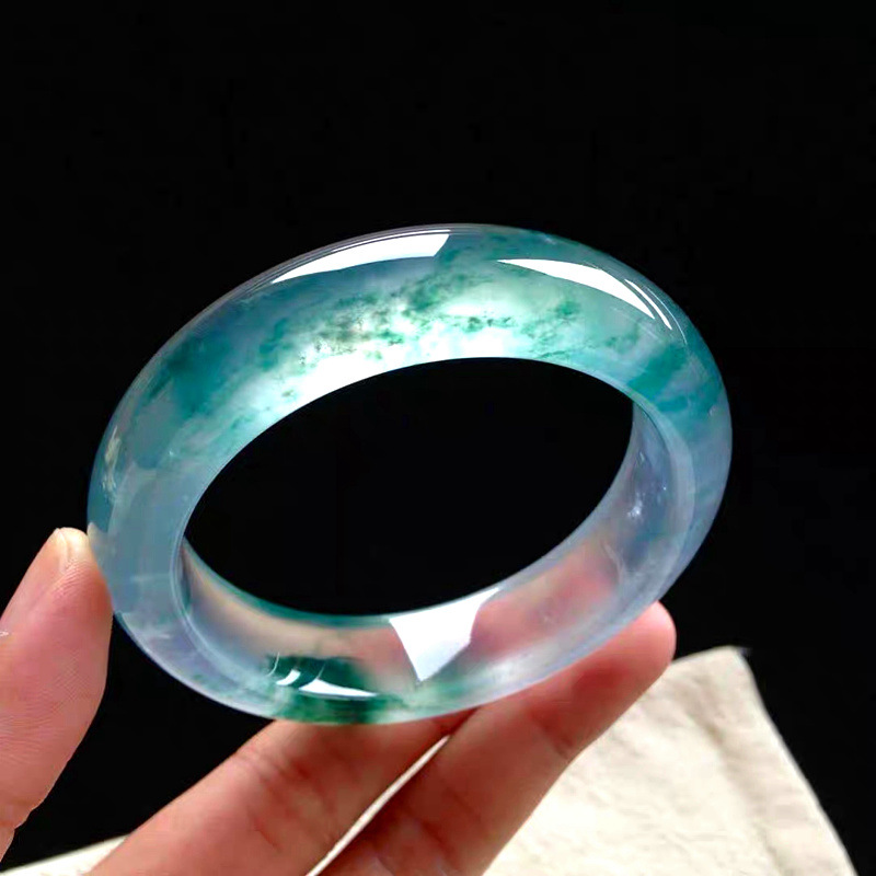 翡翠手镯缅甸翡翠飘花手镯正圈冰透晶莹手镯吊坠贵妃玉镯子送朋友