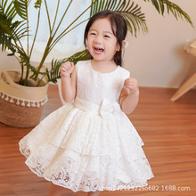 女宝宝周岁礼服2024春夏新款洋气时髦小童白色连衣裙生日宴公主裙