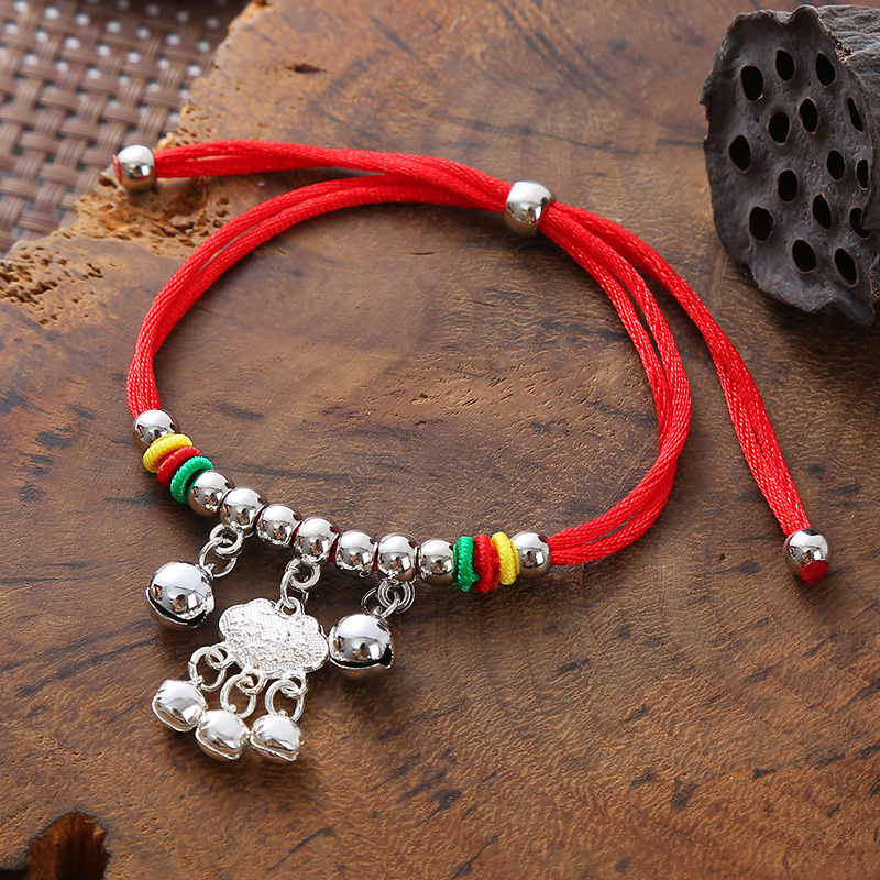 端午节五彩绳手链手工编织儿童款铃铛手链长命锁手绳五月节小礼品