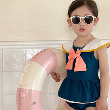 夏季新款女童洋气海军风泳衣可爱女宝短袖速干分体泳衣套温泉度假