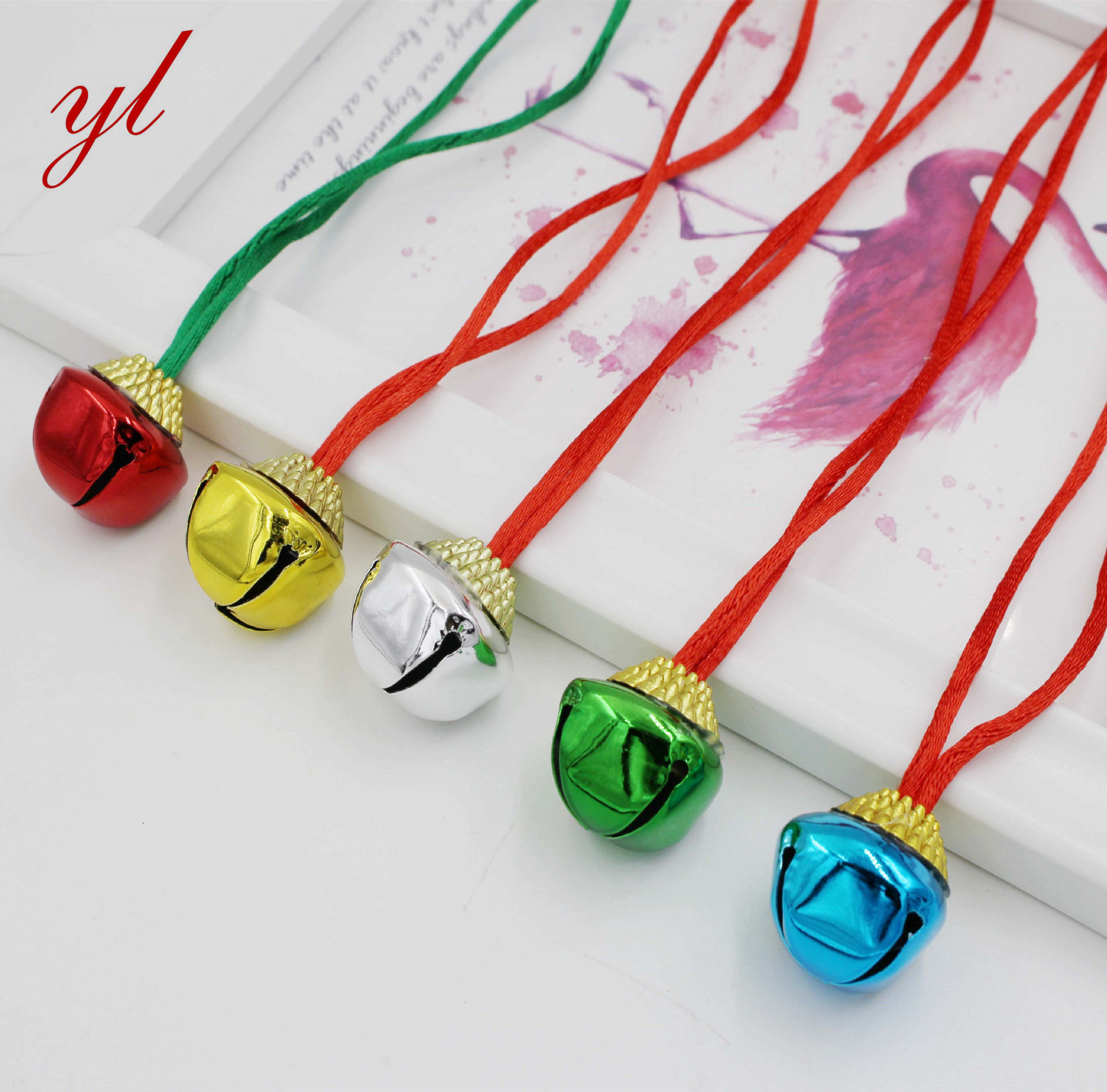 跨境新款十字铃铛彩色项链圣诞节日装饰铃铛挂件项链脚链带绳铃铛