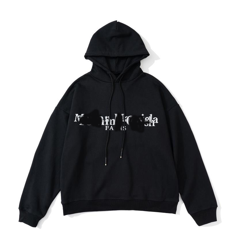 外贸美潮mm6联名款反光logo字母毛圈连帽卫衣帽衫情侣款男女同款