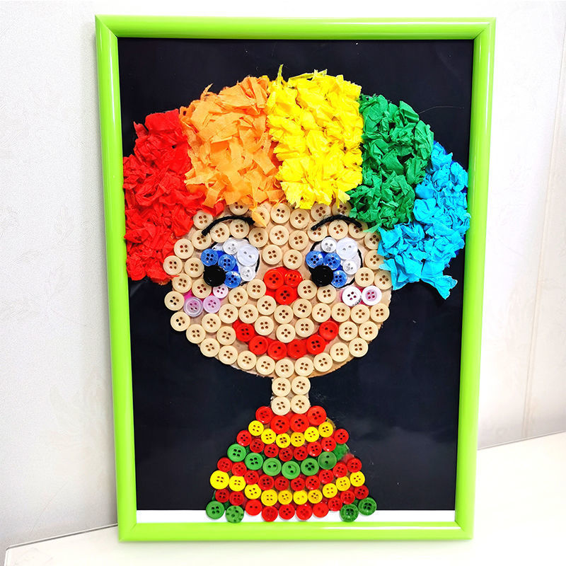 纽扣画彩色粘贴画儿童diy手工制作材料包幼儿园小学扣子节日礼物