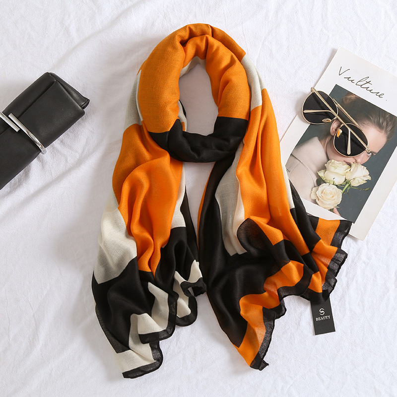 Factory Direct Sales Elegant Socialite Cotton and Linen Scarf Women‘s Simple All-Match H Letter Scarf Decorative Travel Sun Protection Shawl