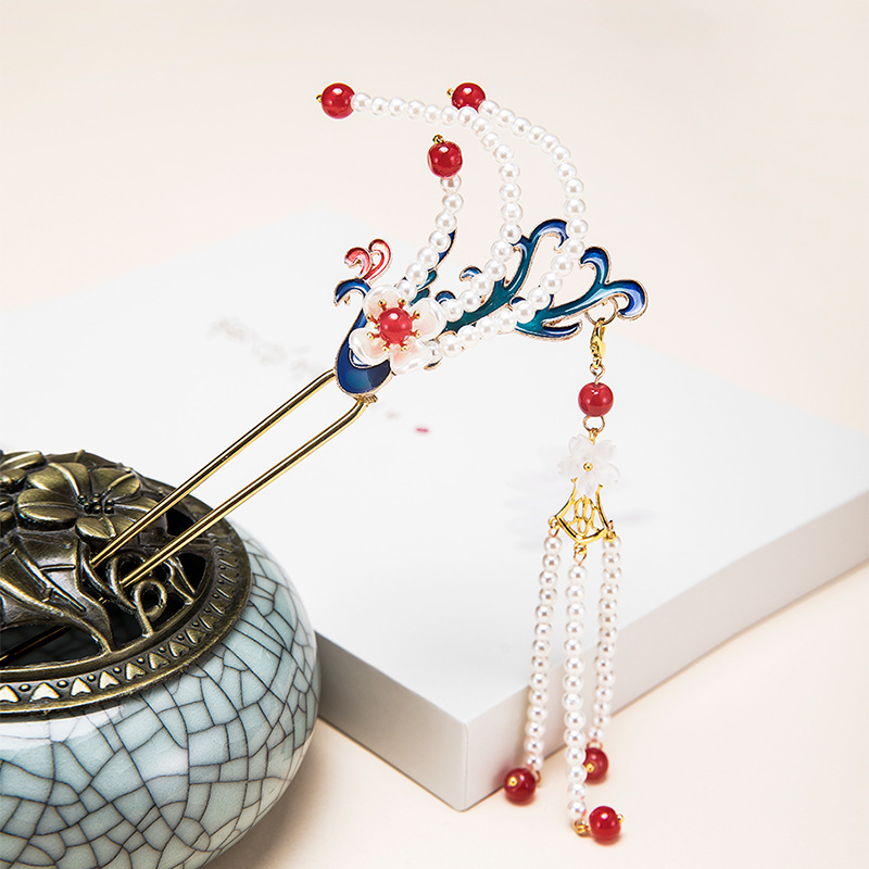 发饰明制汉服头饰套装超仙气步摇长流苏簪子对钗古装配饰发夹062