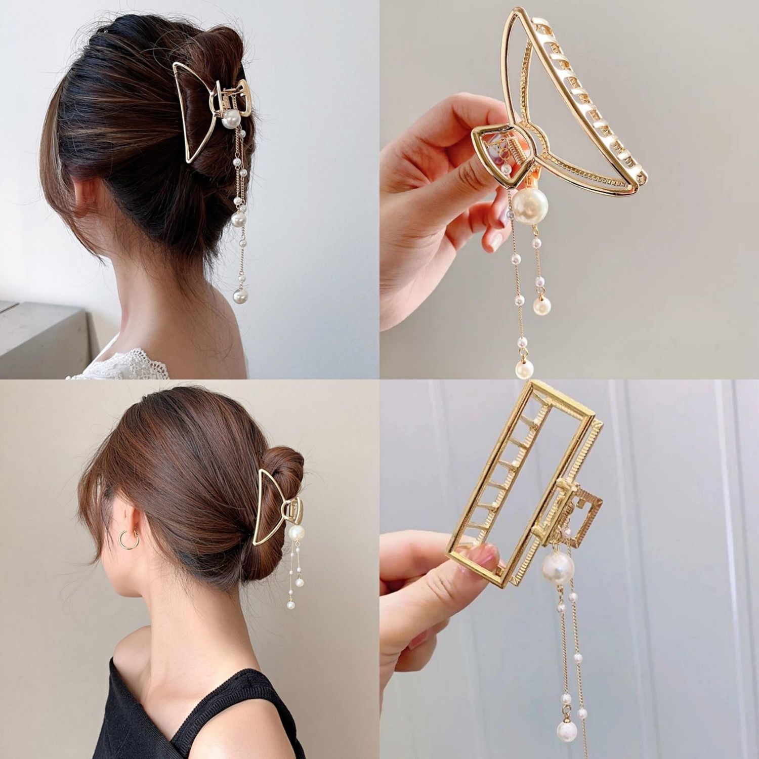 韩国ins发抓夹后脑勺抓夹中号仙气头饰发抓盘发珍珠流苏夹子女