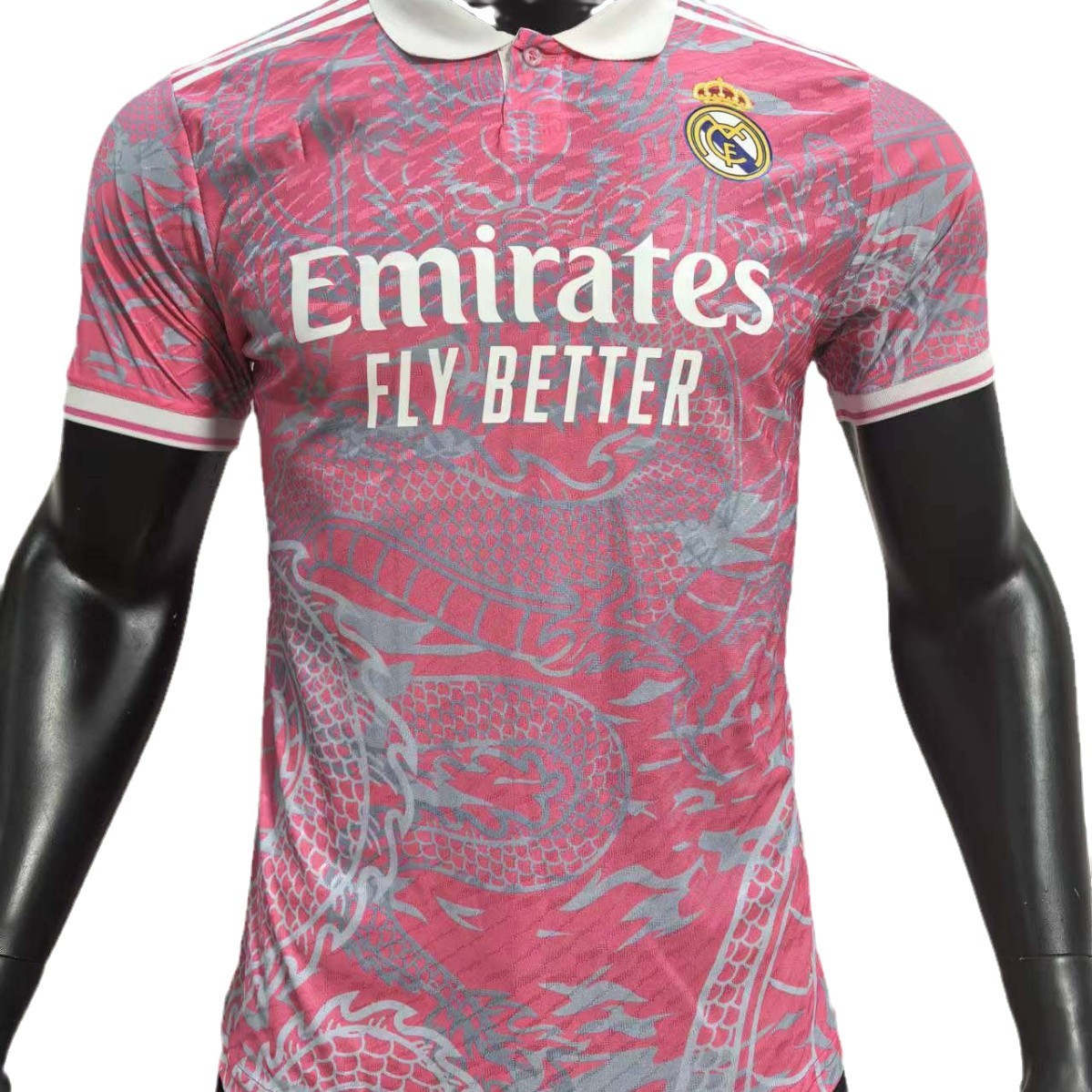 皇马球衣球员版泰版足球服polo衫粉色龙纹短袖球衣刺绣玩家足球服