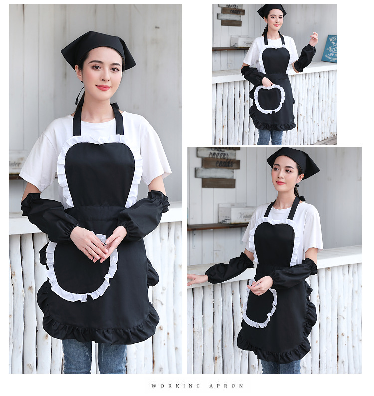 印字logo韩版蕾丝女工作服围裙咖啡店餐厅厨房家务防油污可爱女仆