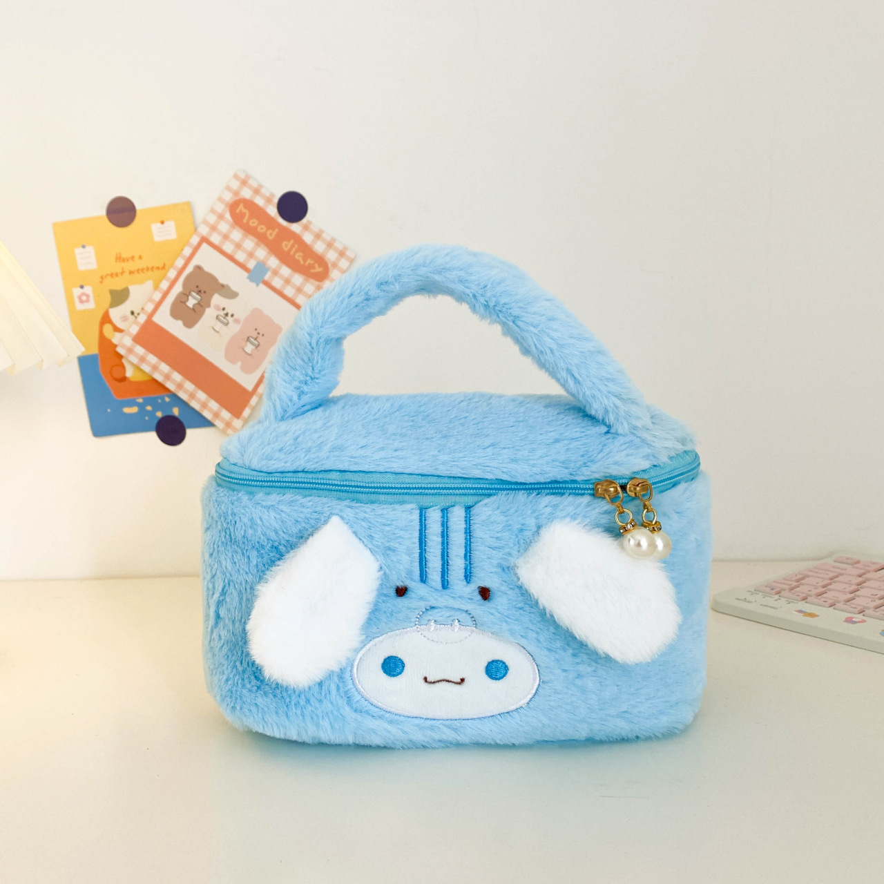 New Melody Plush Pearl Zipper Portable Cosmetic Bag Cartoon Sanrio Bento Bag Soft and Adorable Storage Bag women bag