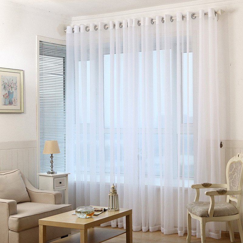 Simple Solid Color Chiffon Window Screen Curtain Mesh Curtains Perforated Transparent Hotel Bedroom Curtain [Thermal Transfer Material]]