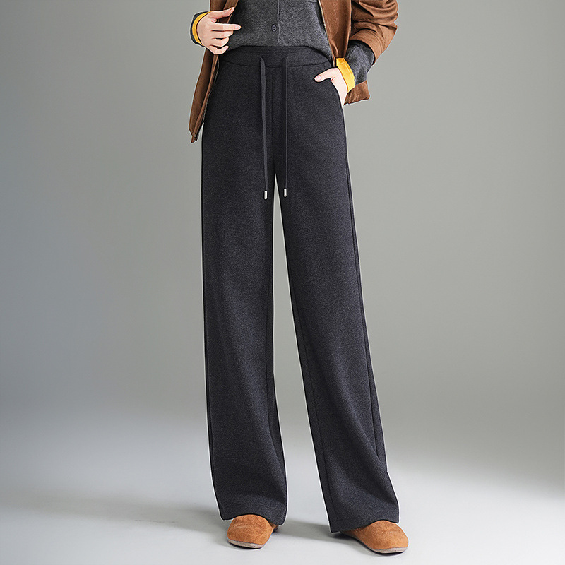 羊毛阔腿裤女秋冬新款加厚休闲裤高腰垂感宽松直筒裤洋气拖地裤子