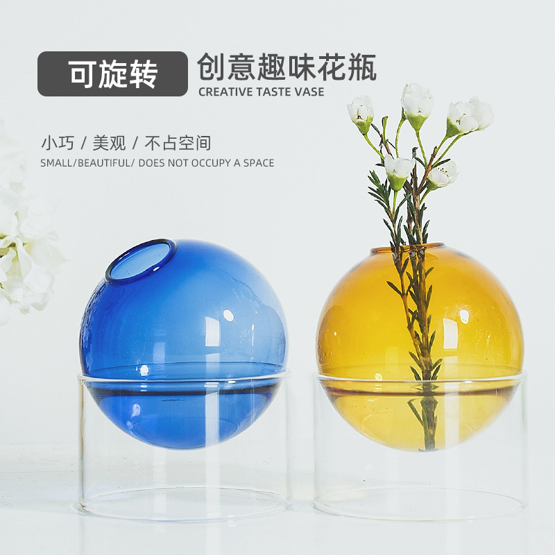 Nordic Instagram Style Colorful Bubble Spherical Glass Vase Living Room Desktop Flower Arrangement Decoration Fire-Free Aromatherapy Bottles Ornaments