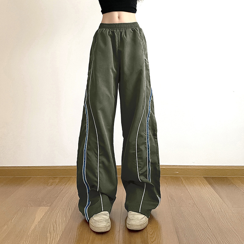 Fashionable Ins Style Striped Design Basic Casual Woven Pants Personality Street Loose Elastic Waist Sports Trousers